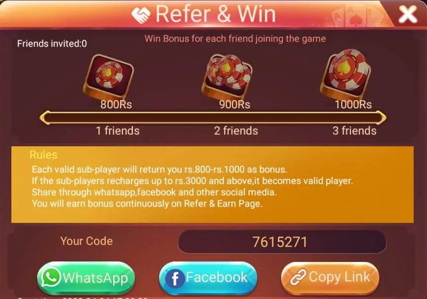 refer and earn in 3 Patti Super
